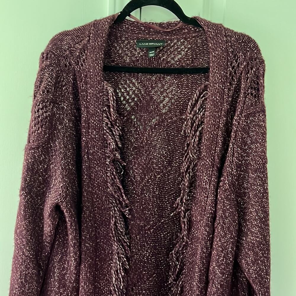 Lane Bryant 22/44 Deep Purple Shimmer Open Fringe Cardigan - Picture 2 of 9